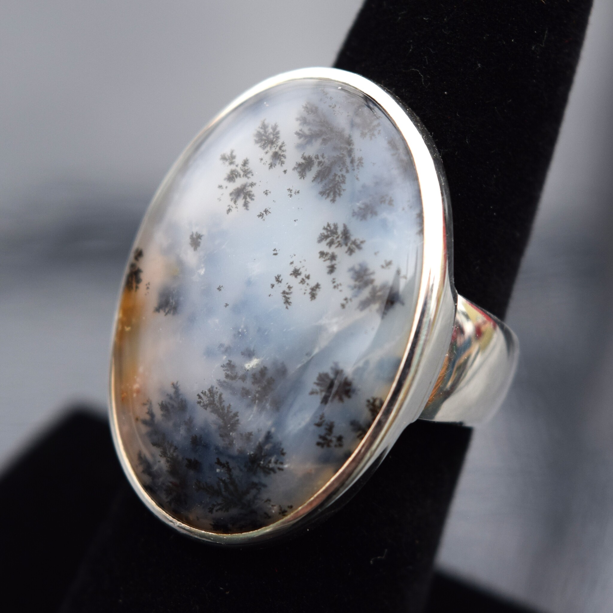 VIT 005 SS Montana Agate 28mm Oval Cab Bezel Set Ring Size 7