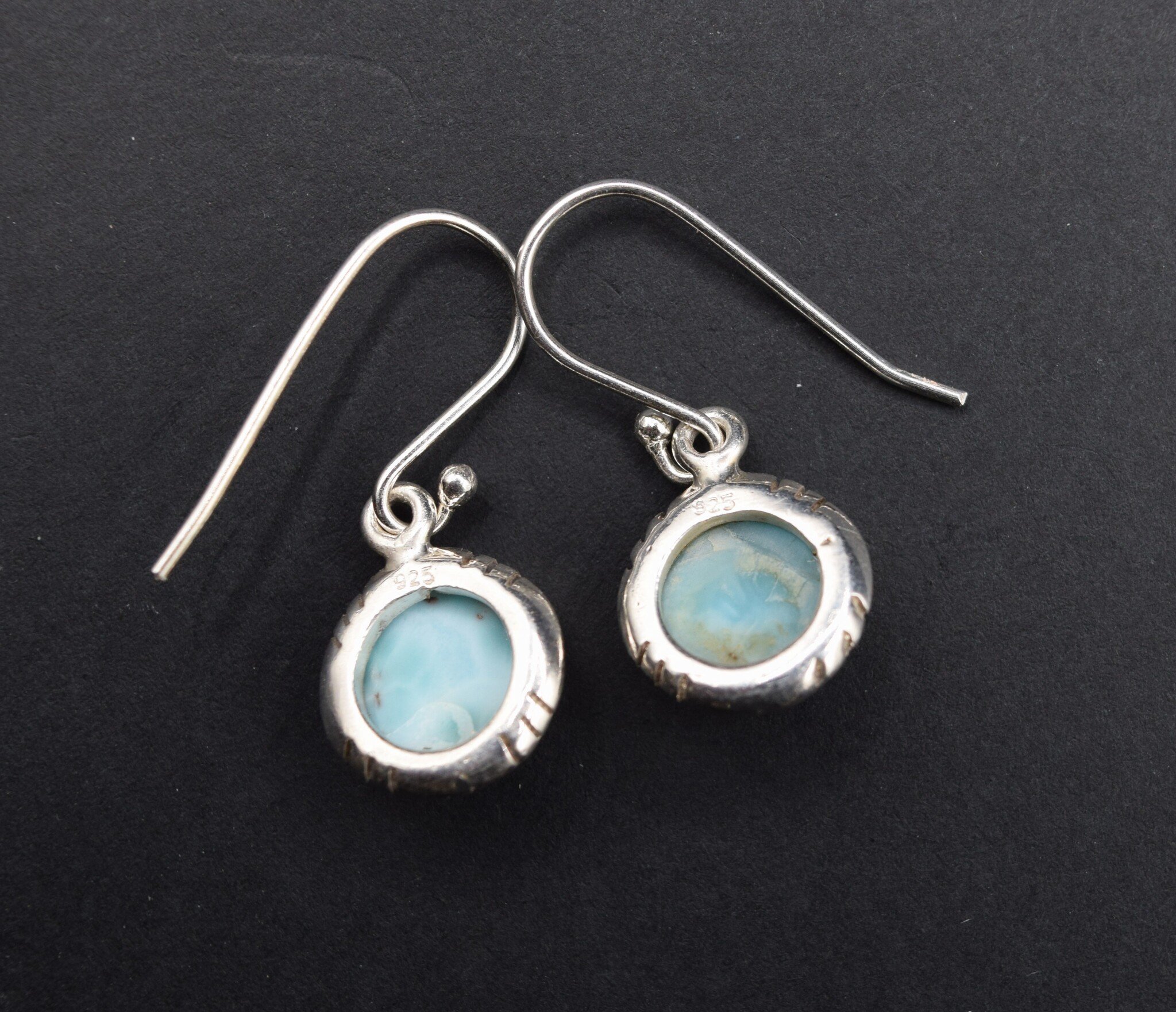 BLB 066 SS Larimar 10mm Round Dangle Earrings