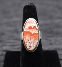 SS Mexican Crazy Lace Agate 25mm Oval Ring Size 6