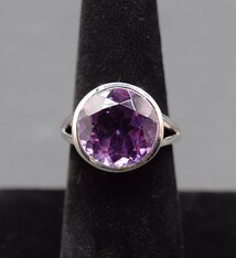 SAF 006 SS Amethyst 15mm Round Ring Size 7