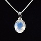 SS Rainbow Moonstone 12mm Faceted Oval Prong-Set on 18" Box Chain Necklace