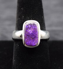 SUG 011 SS Sugilite 8x14mm Rectangular Ring, Sz. 10