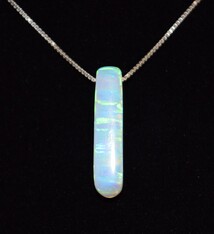 WLM 024 SS Lab Grown White Opal 21mm Drilled Bar Pendant With 18" Box Chain Necklace