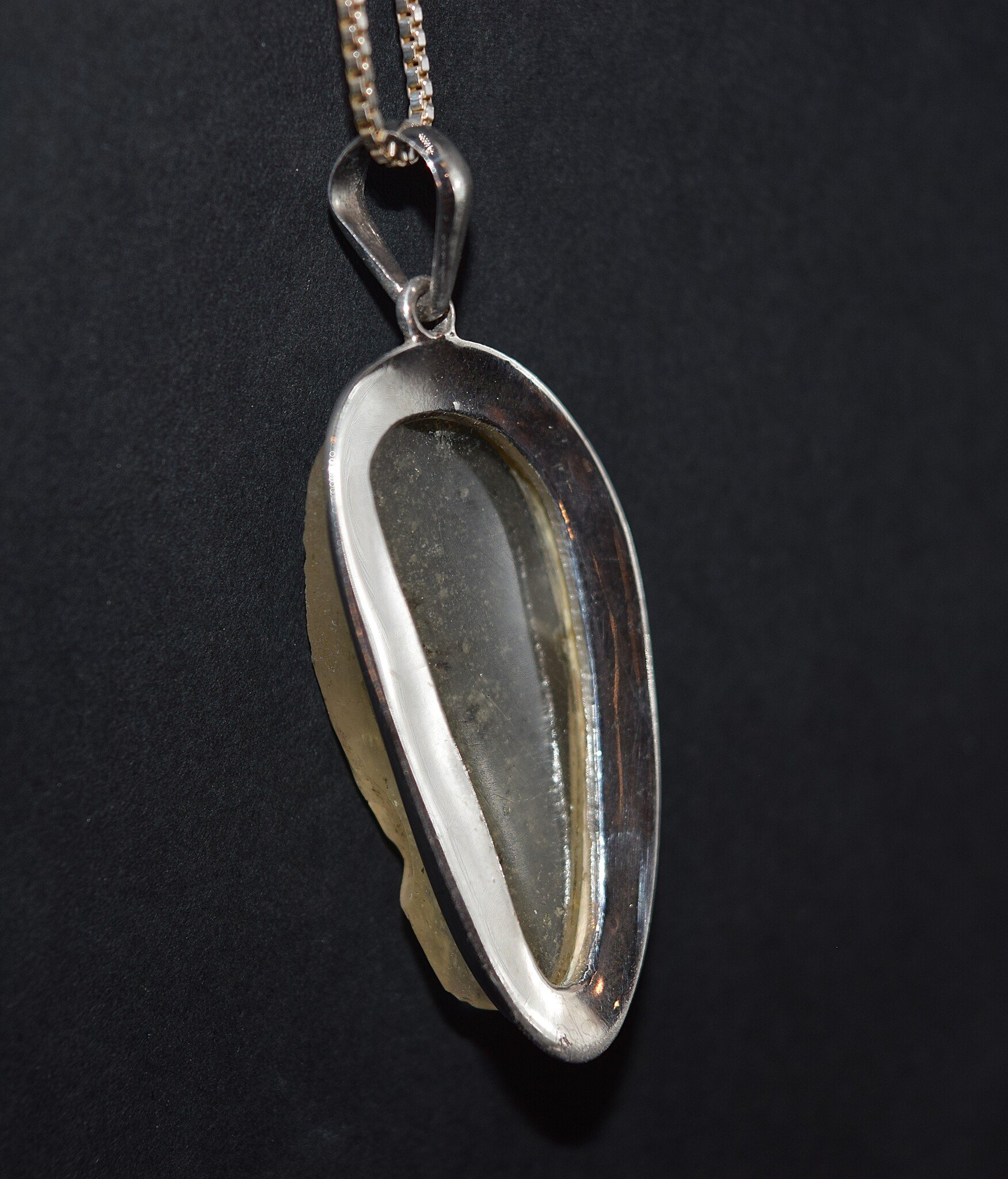 SUG 011 SS Libyan Tektite Rough 15x36mm Freeform Bezel Set Pendant