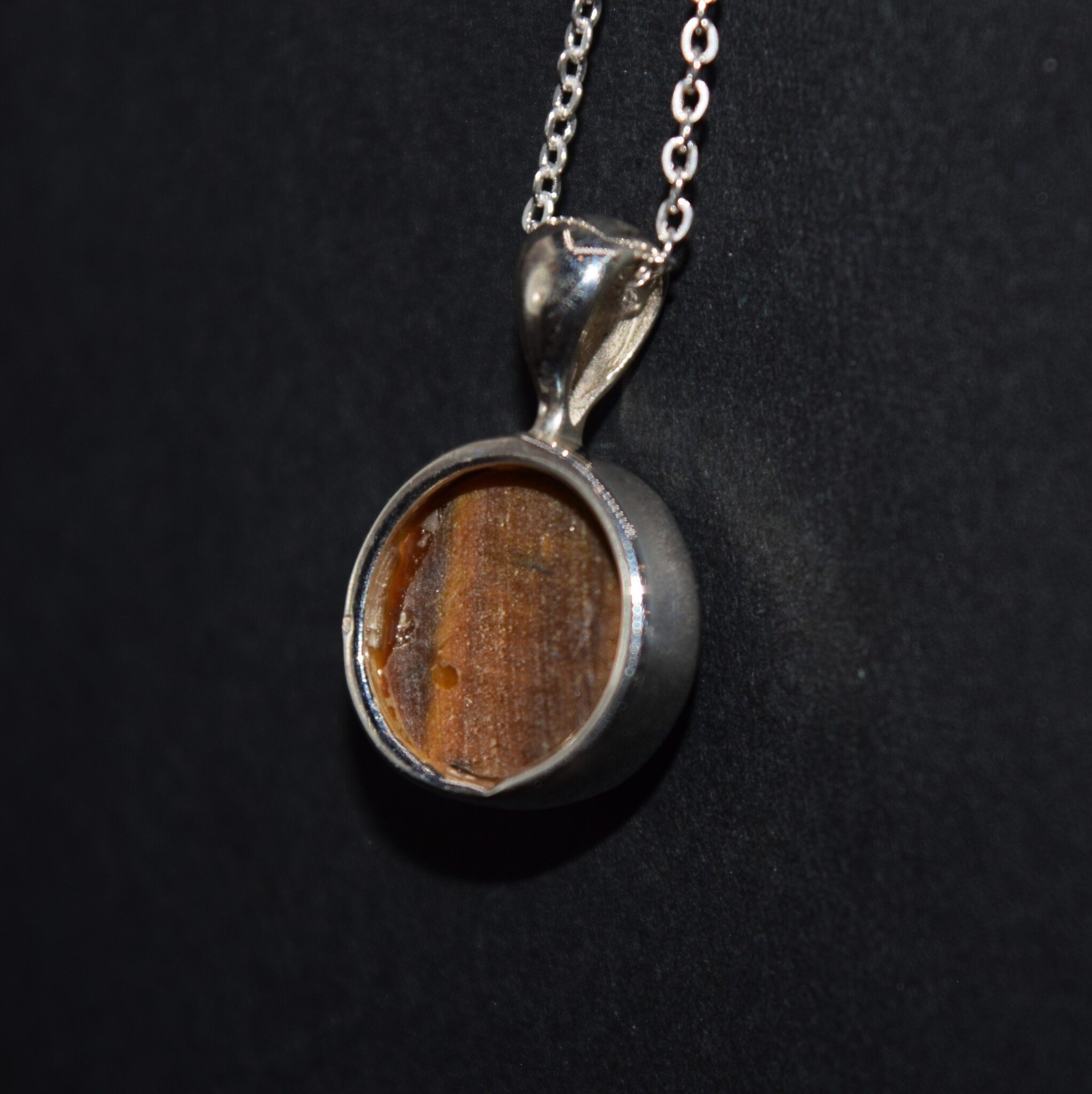 SS Tiger 10mm Round Cabachon Bezel Set Necklace on 18" Chain