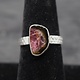 SS Watermelon Tourmaline Polished 14x10mm Freeform Slice Bezel Set with Dotted Band Design Ring, Sz. 7.75