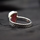 SS Watermelon Tourmaline Polished 14x10mm Freeform Slice Bezel Set with Dotted Band Design Ring, Sz. 7.75