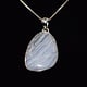 SAF 006 SS Blue Lace Agate 20x29mm Freeform Cabochon Bezel Set Pendant With Gourmette Chain Necklace
