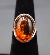 SS Amber Oval Ring Size 6.5