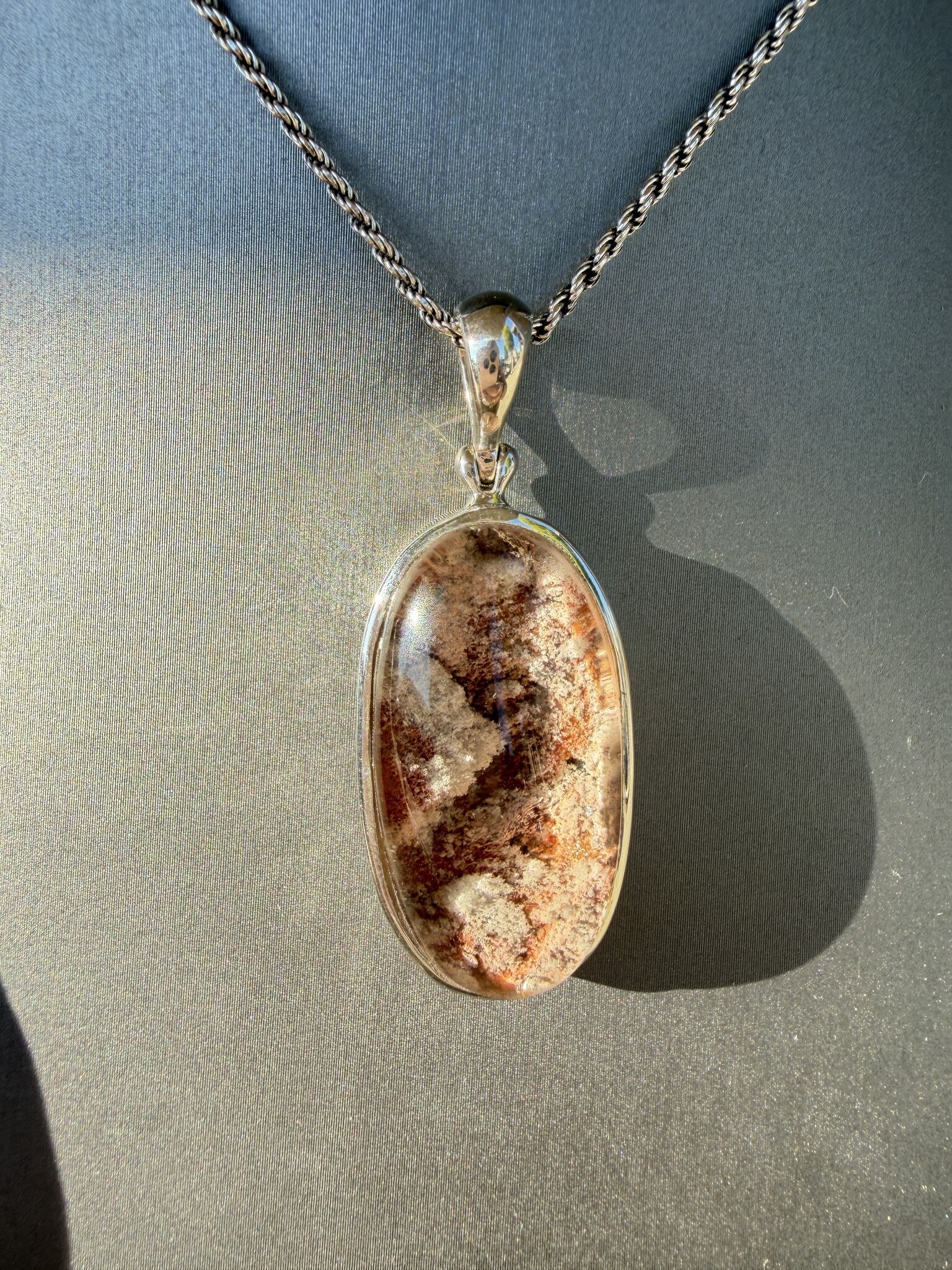 STB 001 SS Lodolite 34mm Oval Cab Bezel Set Pendant