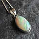 WLM 024 SS Ethiopian Fire Opal 13x19mm Oval Cabochon Bezel Set Pendant With Box Chain Necklace, 18"
