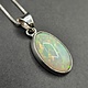 WLM 024 SS Ethiopian Fire Opal 13x19mm Oval Cabochon Bezel Set Pendant With Box Chain Necklace, 18"