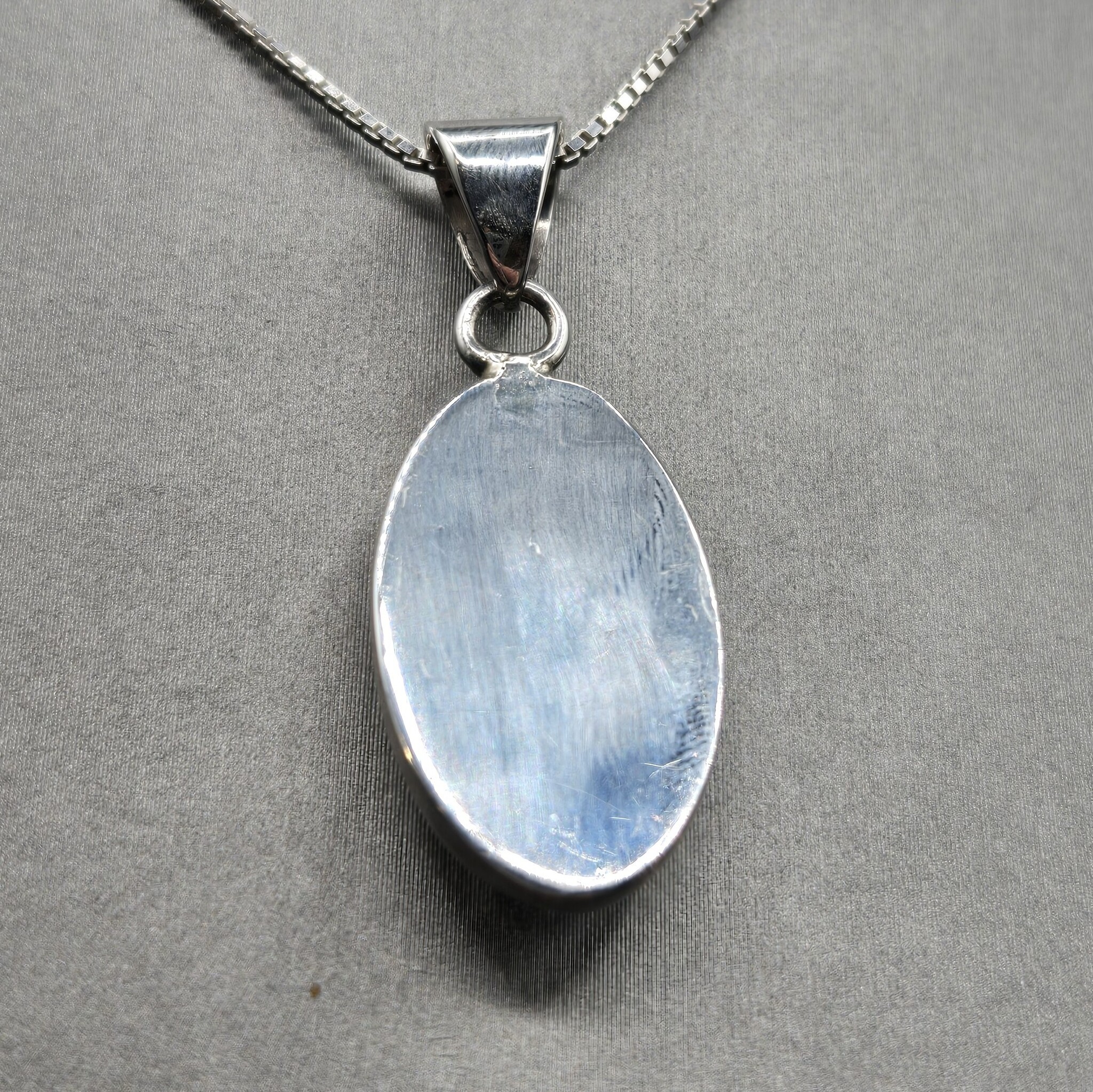 WLM 024 SS Ethiopian Fire Opal 13x19mm Oval Cabochon Bezel Set Pendant With Box Chain Necklace, 18"