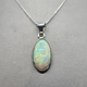 WLM 024 SS Ethiopian Fire Opal 13x19mm Oval Cabochon Bezel Set Pendant With Box Chain Necklace, 18"