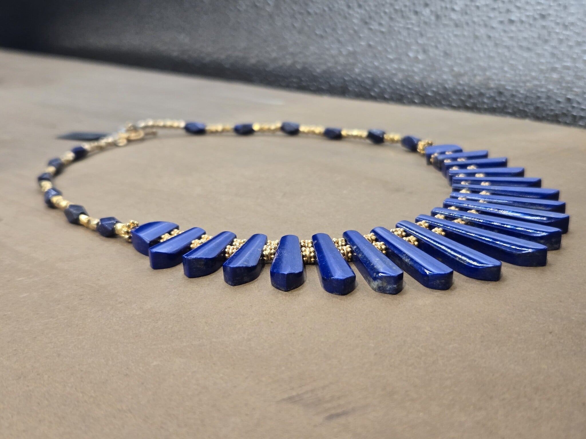 22K Gold Vermeil Lapis Lazuli Cleopatra Necklace  With 31 Lapis Beads and 96 Vermeil Beads, Toggle Clasp, 17"