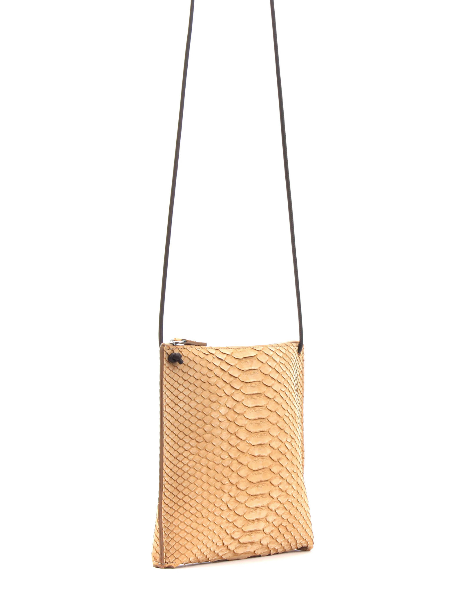 B. May Strappy Pouch in Biscotti Sueded Python