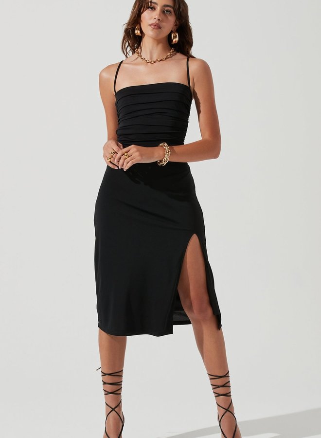 Geller Ruched Cutout Midi Dress Black