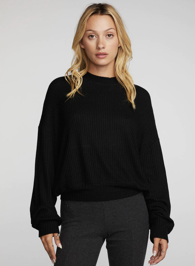 Thermal Waffle Pullover Black
