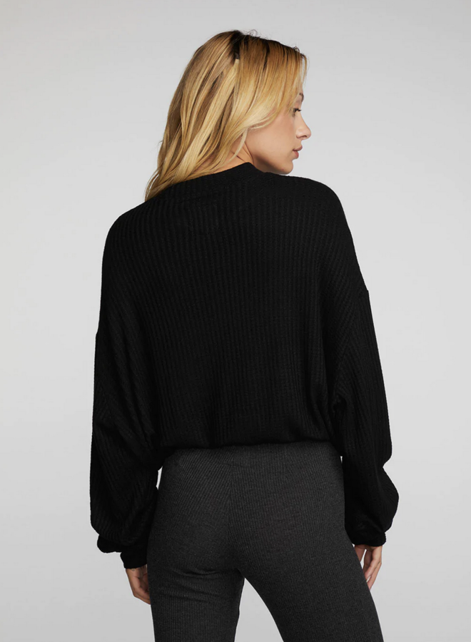 Thermal Waffle Pullover Black