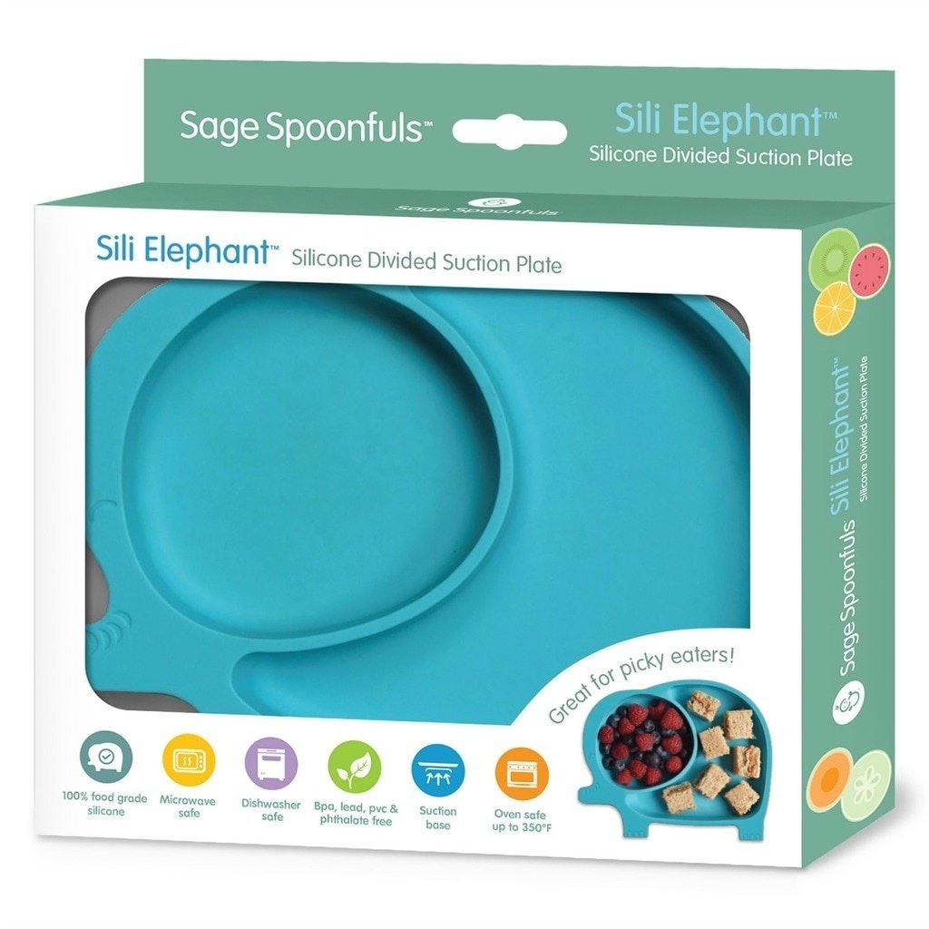 Sage Spoonfuls Sili Elephant Divided Suction Silicone Plate in Gray