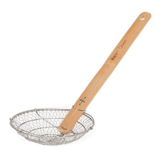 SS Spider Strainer Bamboo Handle 5 in SS Spider Strainer Bamboo Handle 5 in