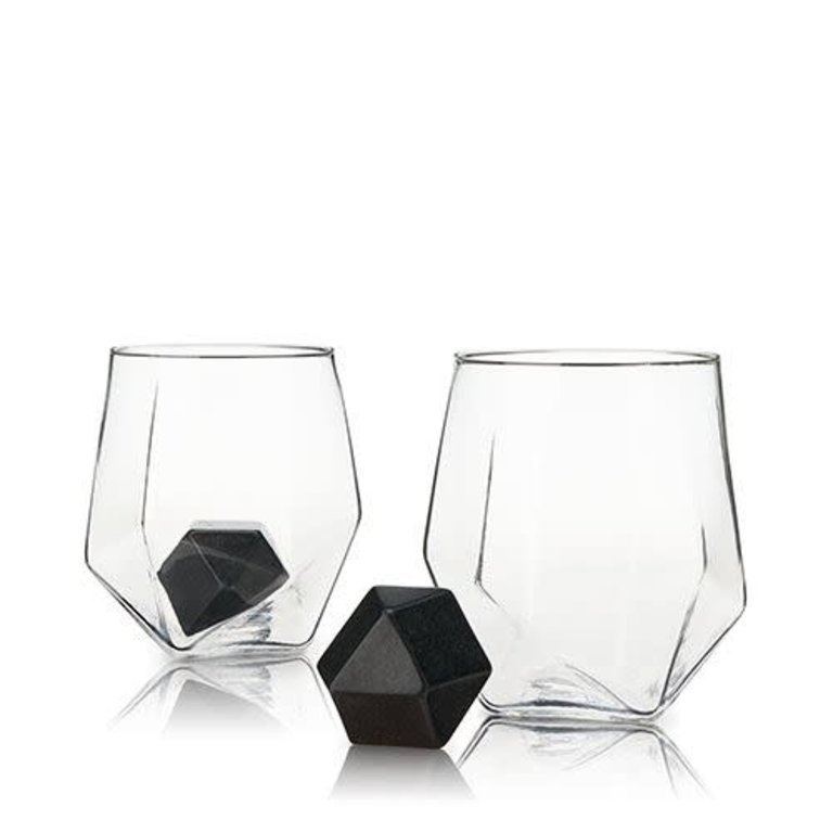 Viski Faceted Tumbler and Chilling Stone Set