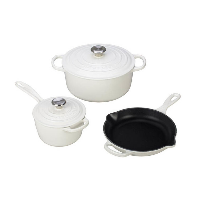 Le Creuset 9-Piece Cast Iron Cookware Set Oyster with Enhanced Design and  Superior Heat Retention