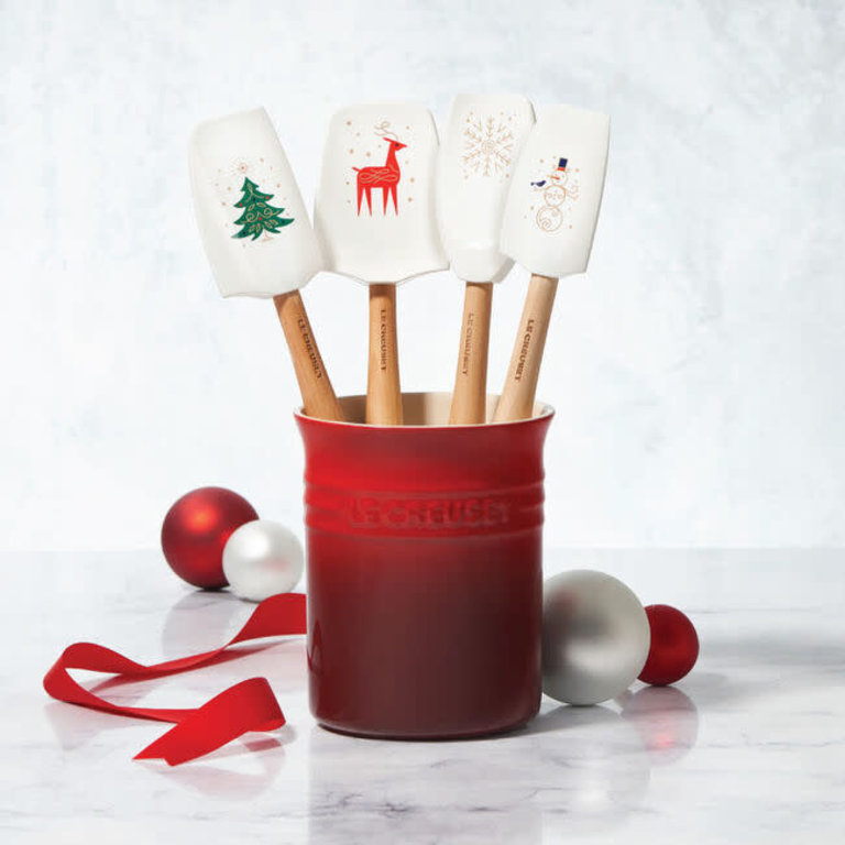 Christmas Silicone Spatula with Utensil Holder , Red/5 Piece Set