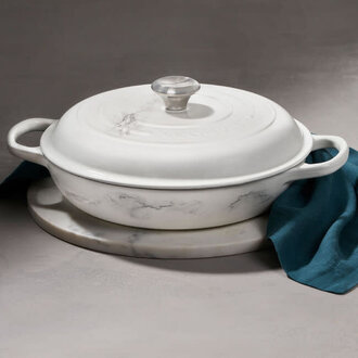 Le Creuset White Marble Signature Braiser 3.5 qt DC Le Creuset White Marble Signature Braiser 3.5 qt DC
