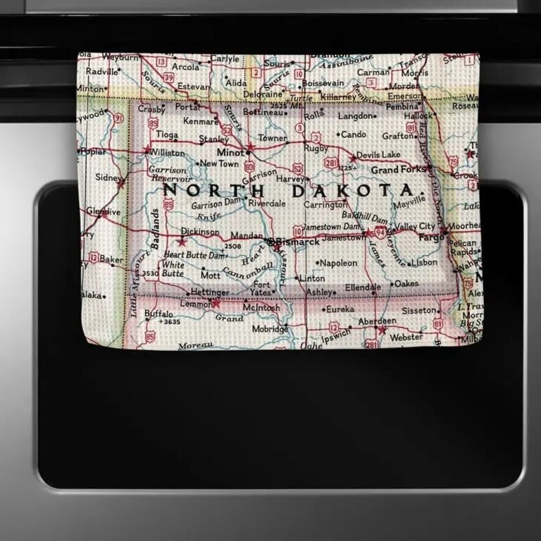 North Dakota Map Waffle Towel