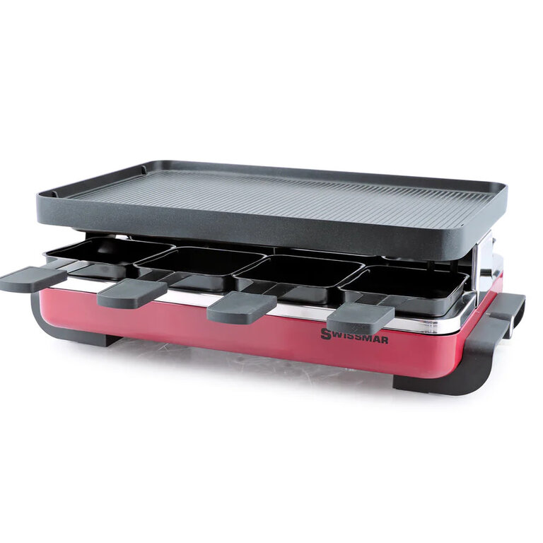 8 Person Classic Raclette Grill Aluminum Non-Stick Top - Red