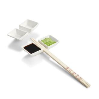 2 Section Sauce Dish w/ Chopstick Rest 2 Section Sauce Dish w/ Chopstick Rest