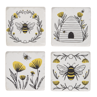 Everyday Coaster Set/4 Bee And Floral Everyday Coaster Set/4 Bee And Floral