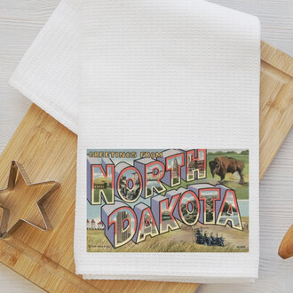 North Dakota Postcard Waffle Towel North Dakota Postcard Waffle Towel