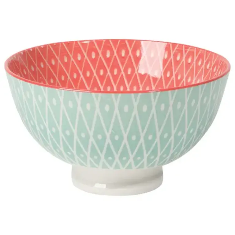 Danica Now Designs Stamped Bowl Small 4in Blue Geo / Pink