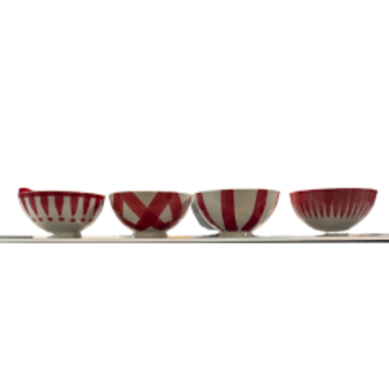 Red & White Patterned Stoneware Latte Bowl