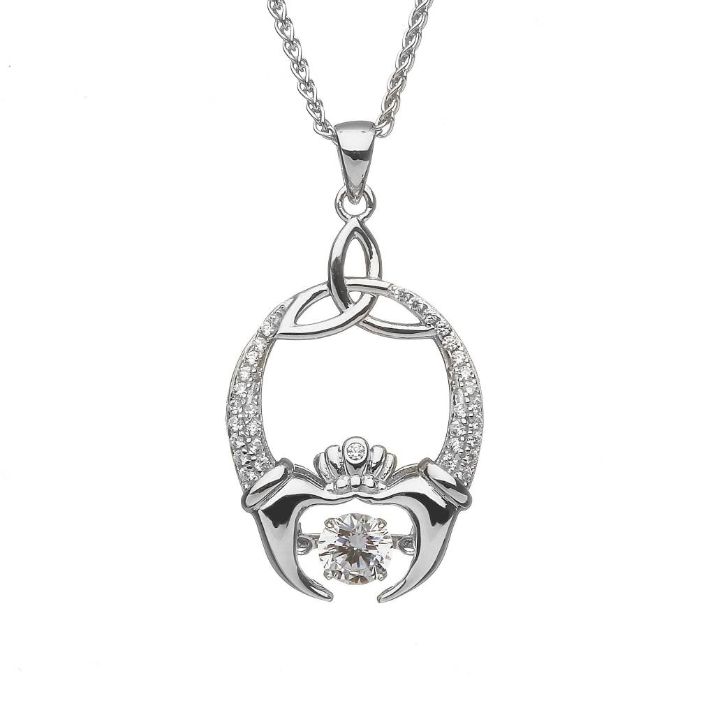 Boru Jewelry Sterling Silver Dancing Stone Claddagh &Trinity Necklace