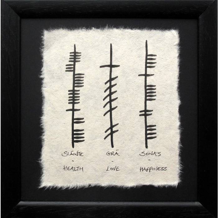 Ogham Wishes Framed Ogham Triple: Health Love Happiness