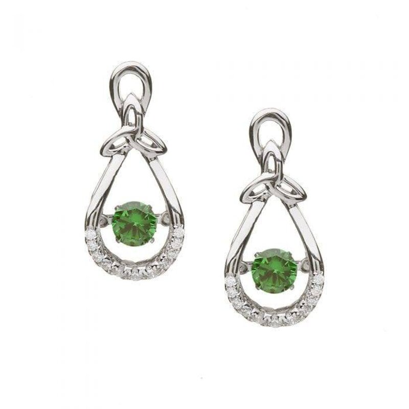 Boru Jewelry S/S Trinity Drop Earrings with Dancing Green Stone