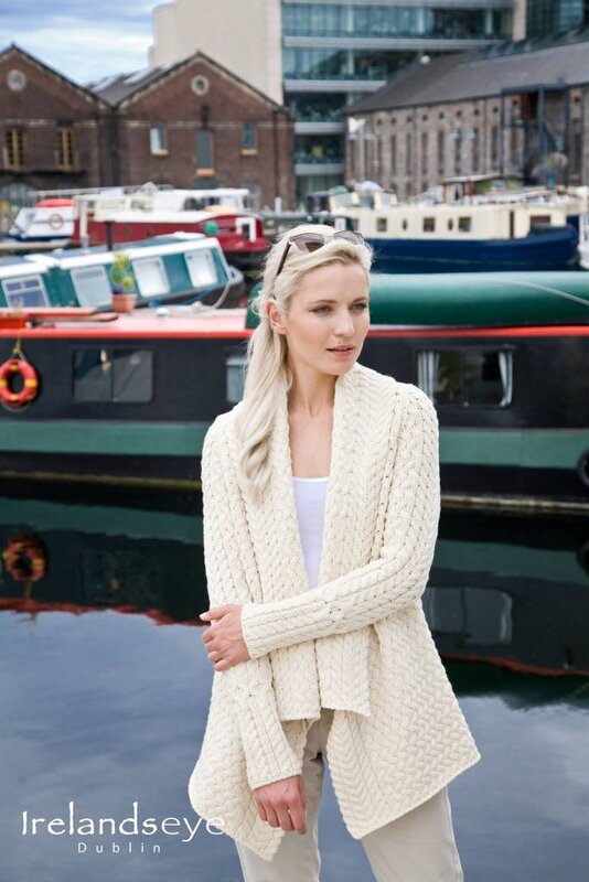 IrelandsEye Knitwear Glenross Waterfall Cardigan: Natural