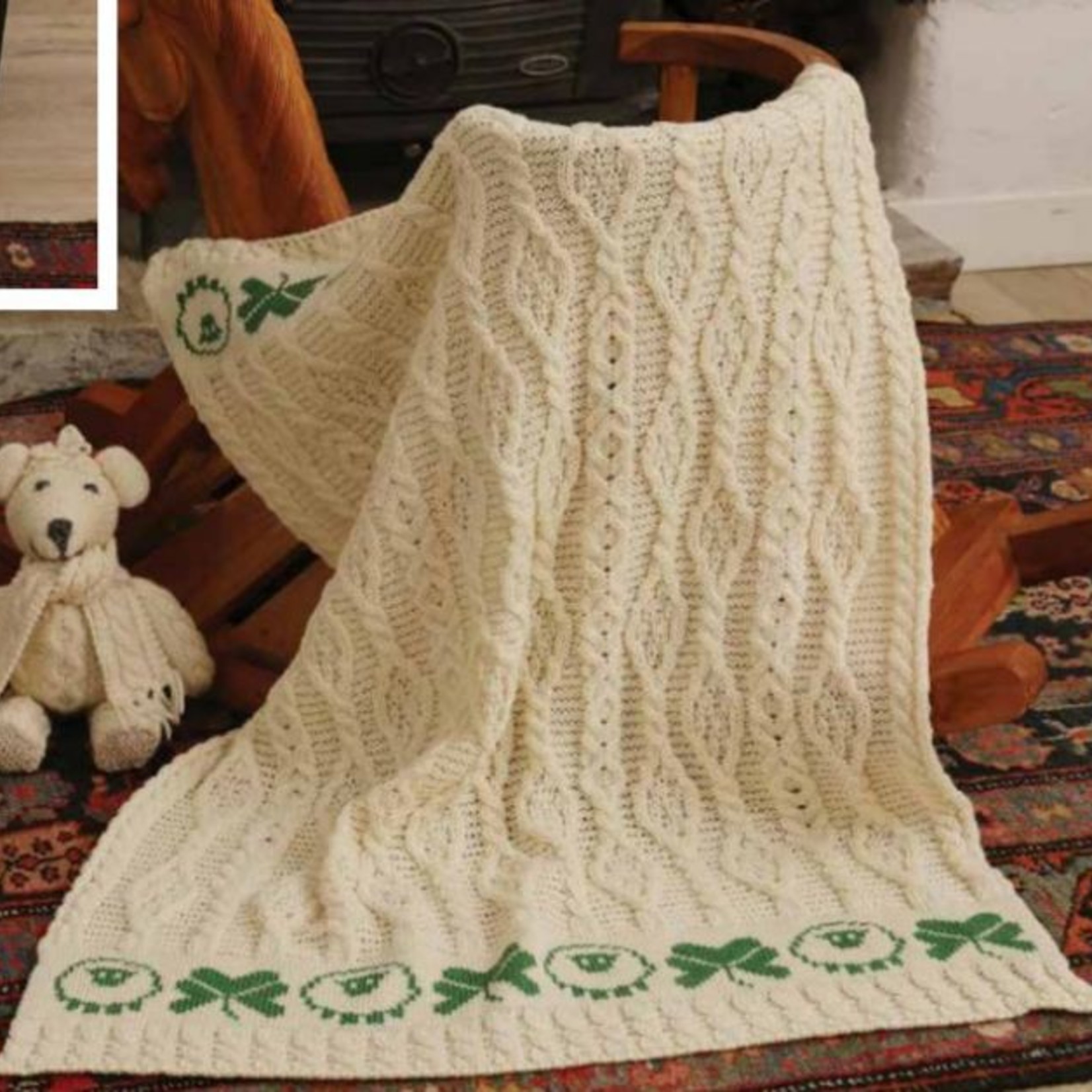 Aran Woollen Mills Sheep & Shamrock Aran Baby Blanket