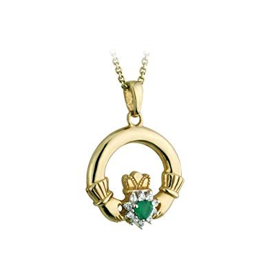 Solvar 10k Stone Set Claddagh with Agate