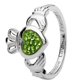 Shanore Claddagh Ring Encrusted With Peridot Swarovski Crystals