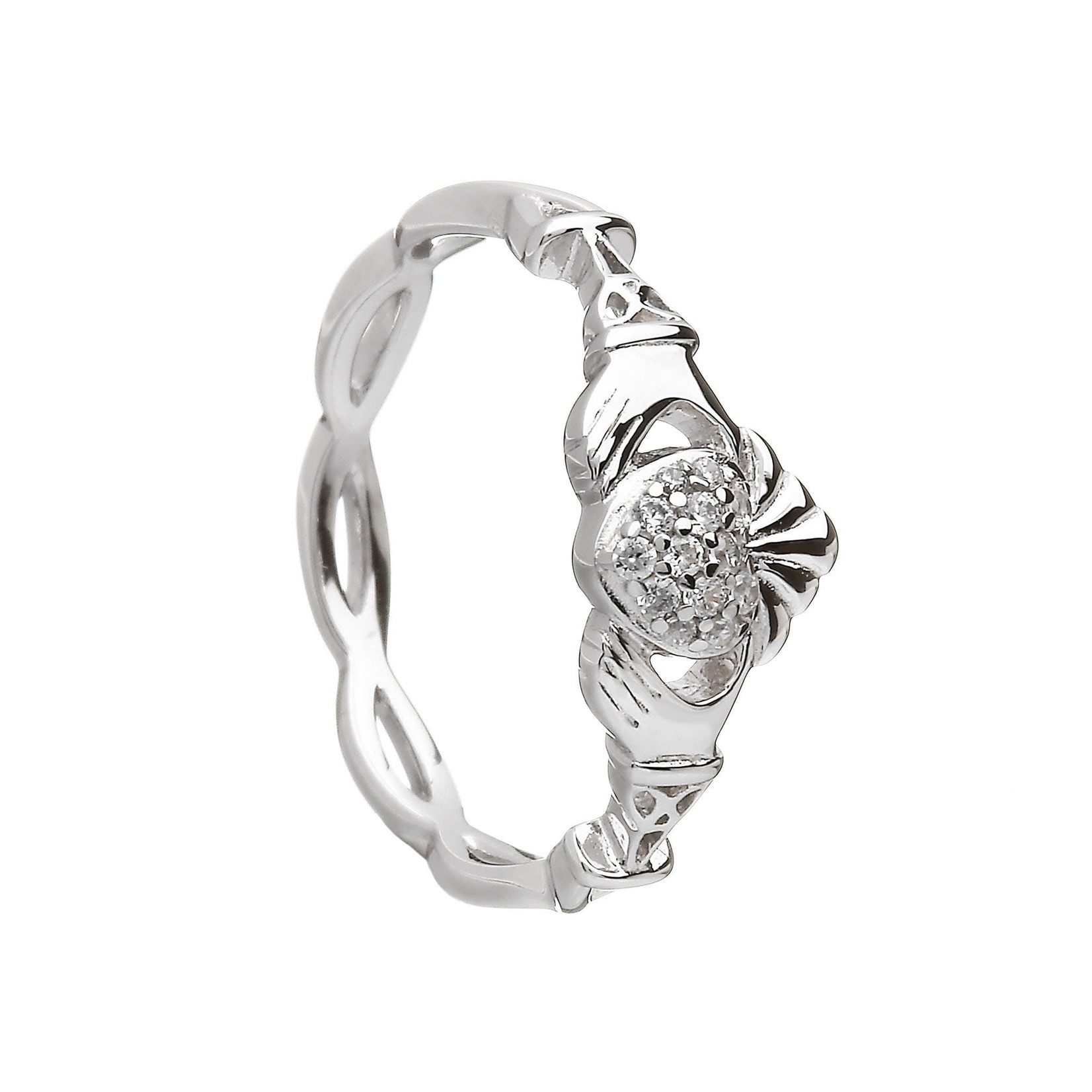 Boru Jewelry Sterling Silver Pave Set Claddagh Ring