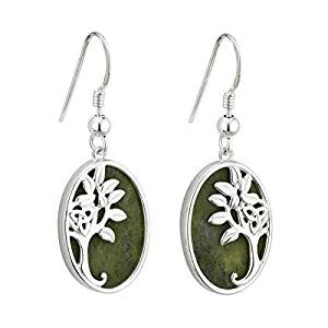 Solvar Silver Connemara Marble Tree of Life Earrings