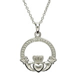 Shanore Silver Stone Set Claddagh Necklace