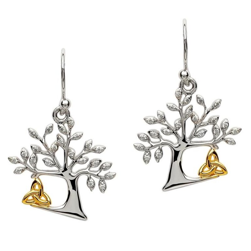 Shanore Sterling Silver & Gold Tree Of Life Trinity Earrings