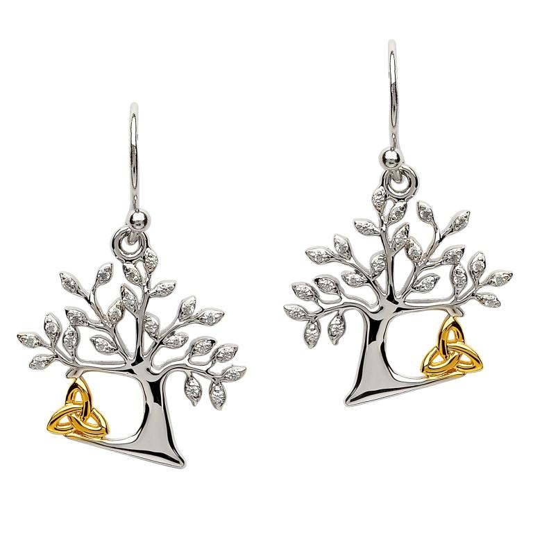 Shanore Sterling Silver & Gold Tree Of Life Trinity Earrings