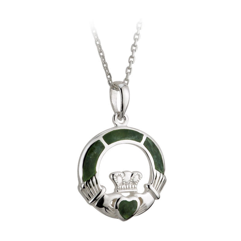 Solvar Silver Connemara Marble Claddagh Pendant