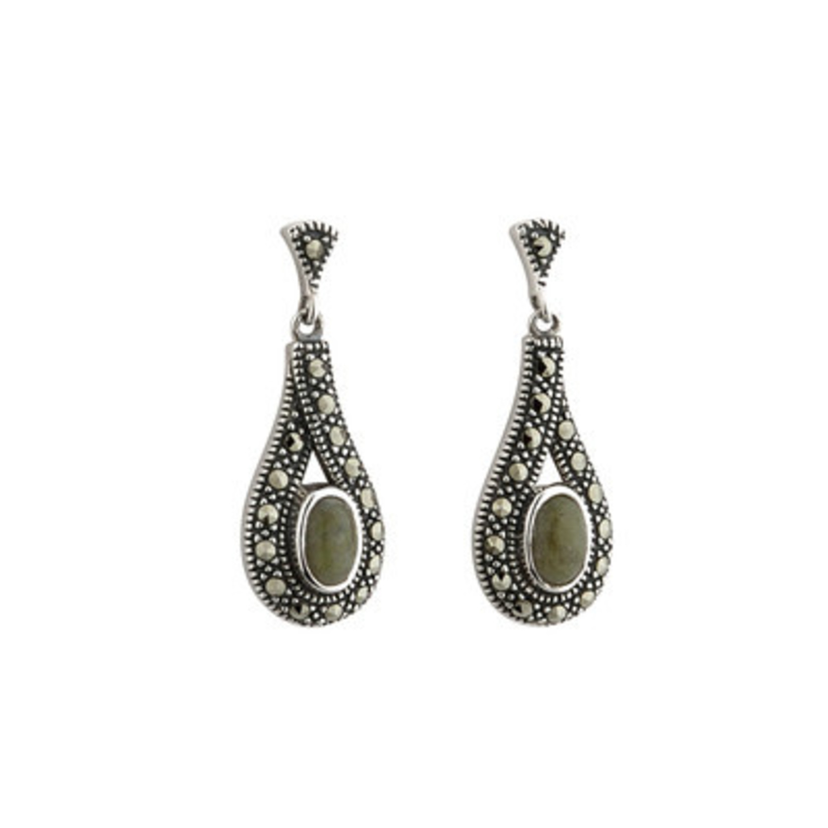Solvar S/S Connemara Marble & Marcasite Post Dangle Earrings